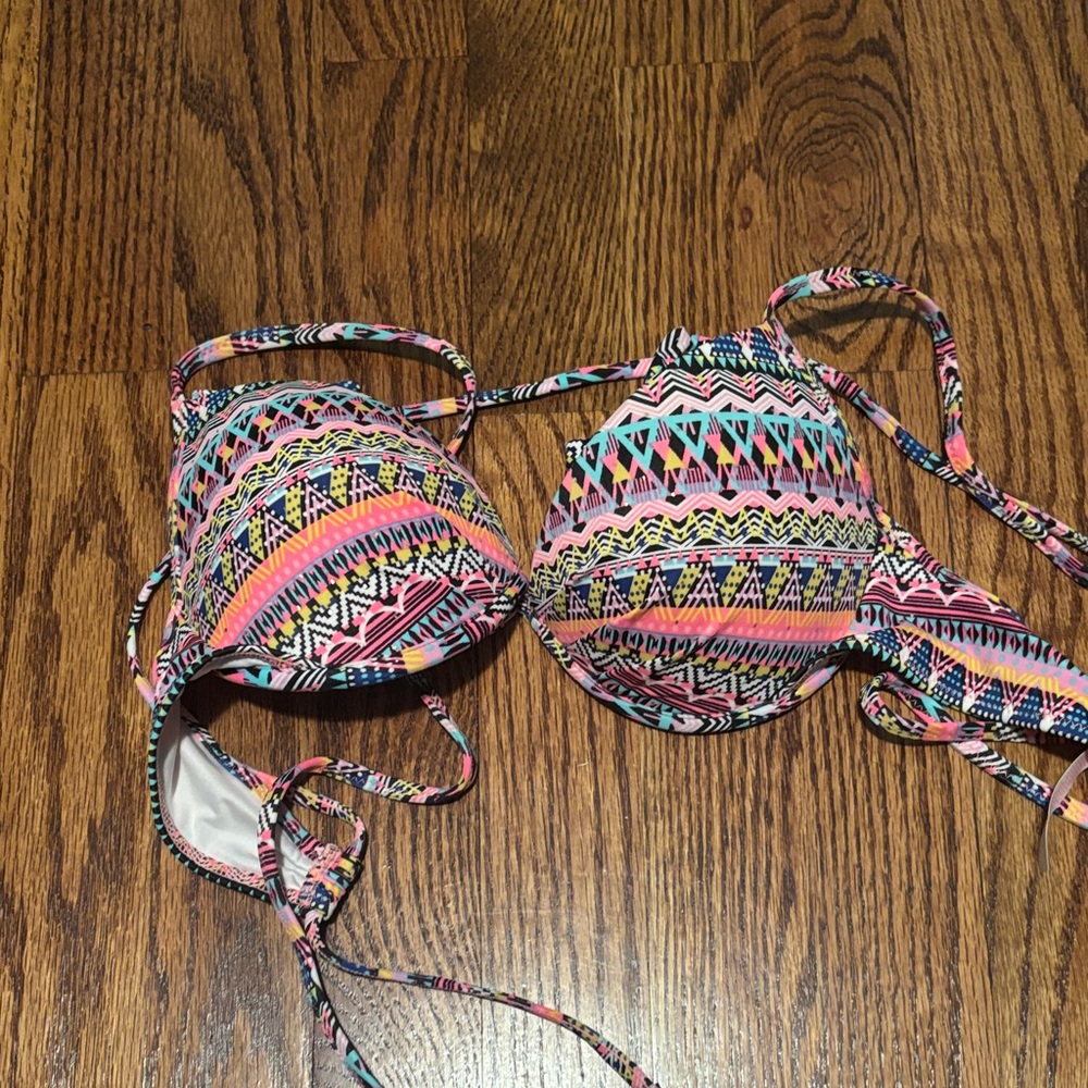Victoria's Secret Neon Multi-Color Aztec Print Bikini Top - Pink, Blue, Yellow